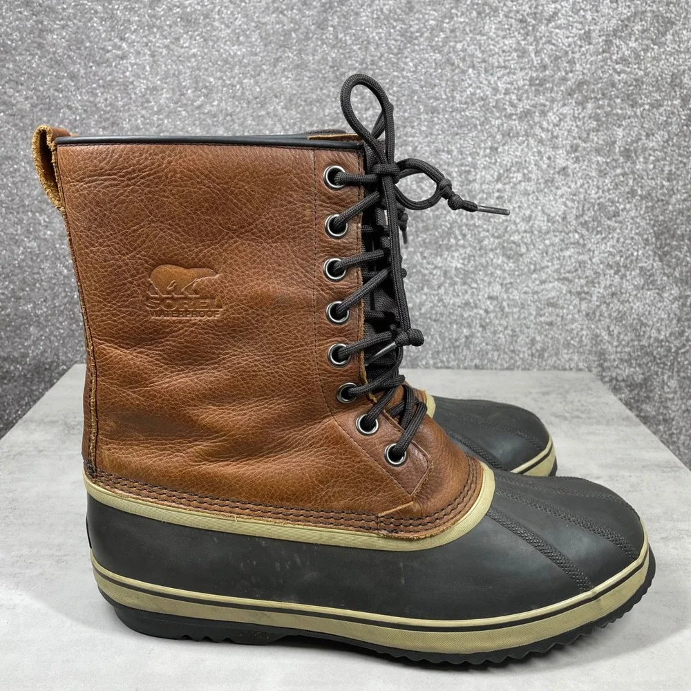 Sorel Boots Mens 13 Caribou Waterproof Snow Leather Lace‎ Up Winter Utility